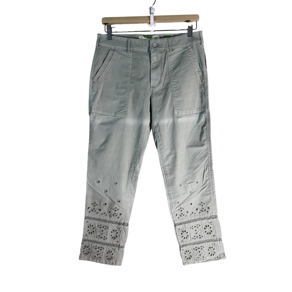 Anthropologie The Wanderer Mint Green Eyelet Embroidered Crop Pants Size 28 NWT